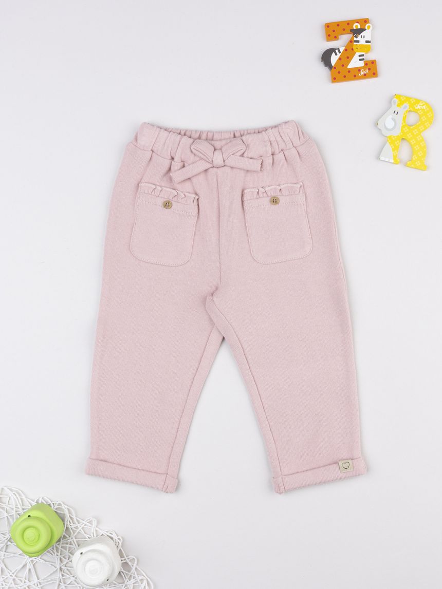 Pantaloni bimba rosa con fiocco
