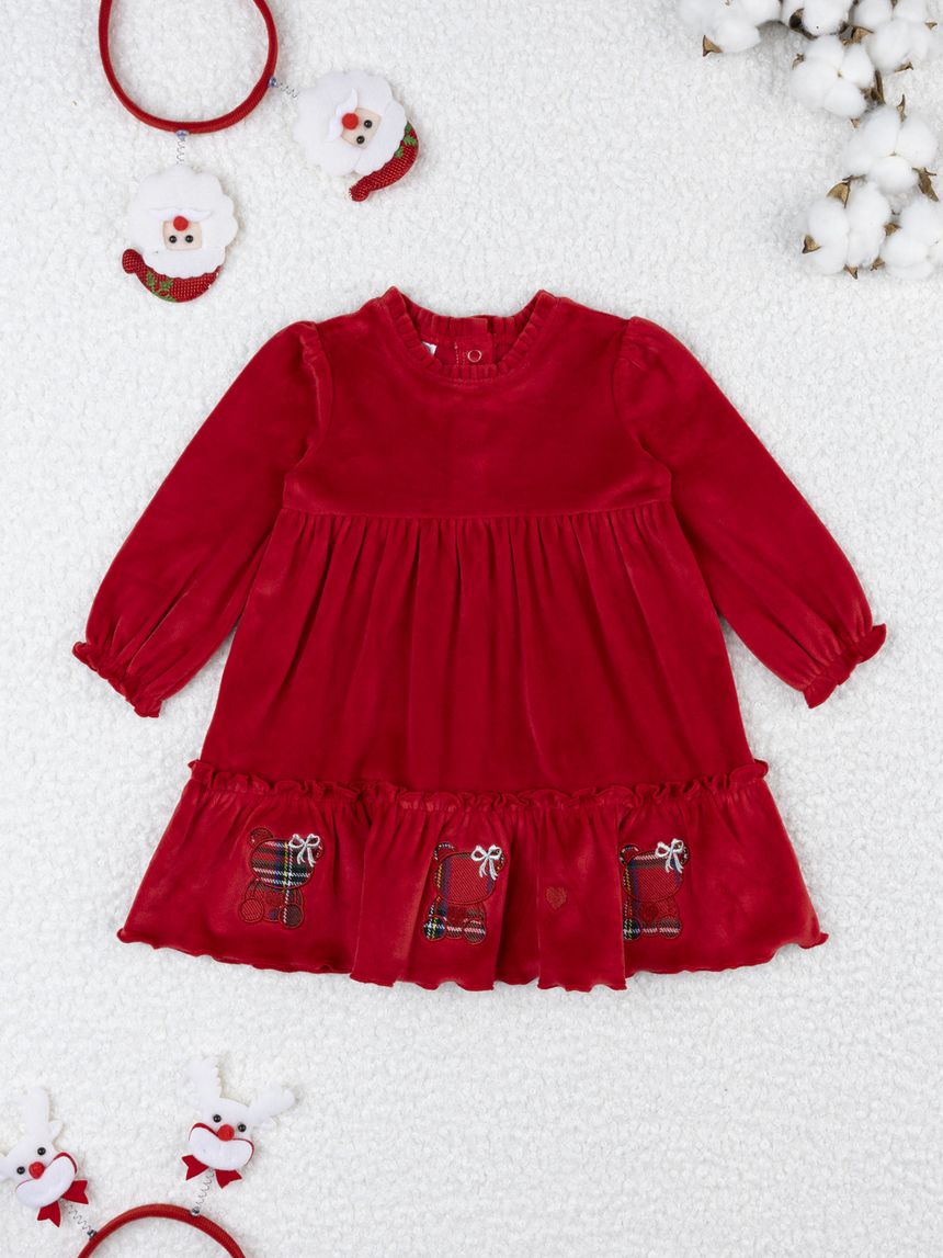 Abito bimba rosso ricami natale