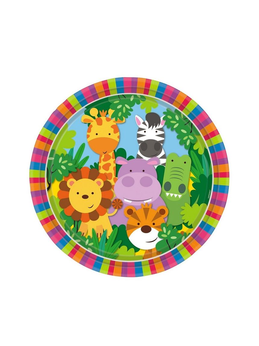 Piatto carta 18 cm - 8 pezzi - animali della giungla