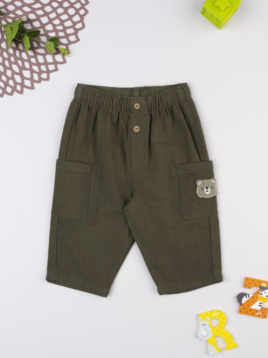 Pantalone bimbo verde patch orso