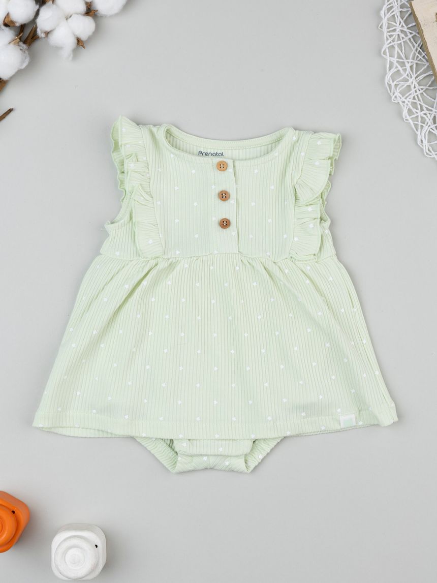 Pagliaccetto neonata verde con frill