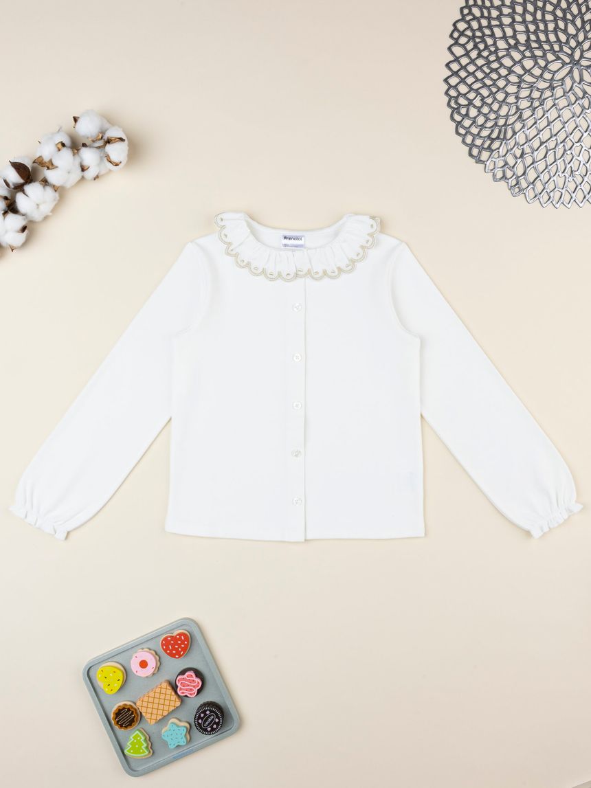 Camicia bimba bianca colletto ricamato