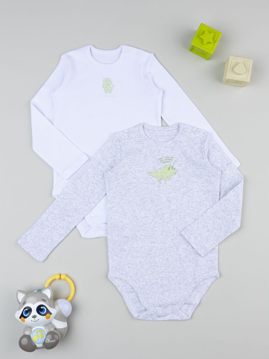 Pack 2 body bimbo bianco/grigio dino