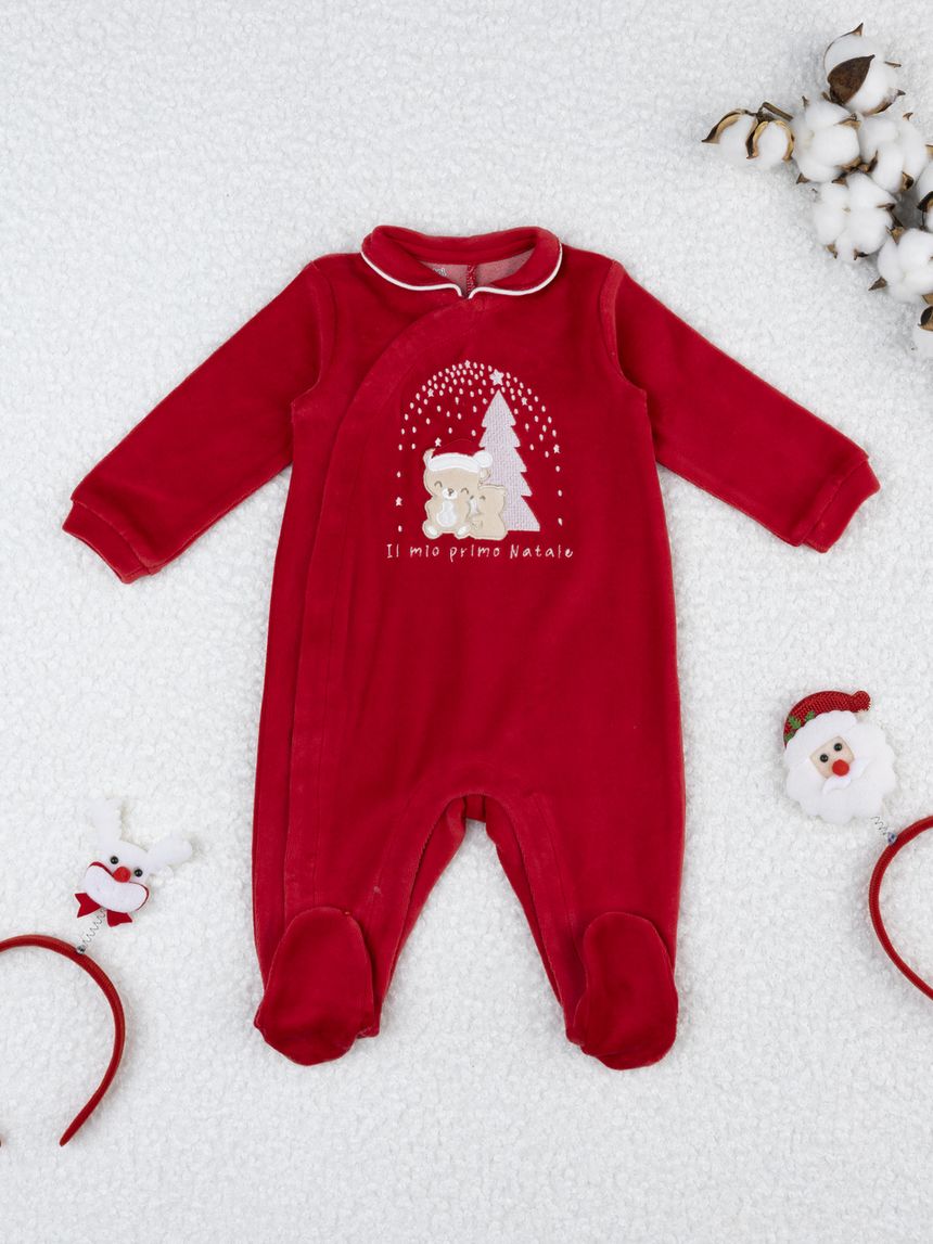 Tutina neonato natale rossa con ricamo