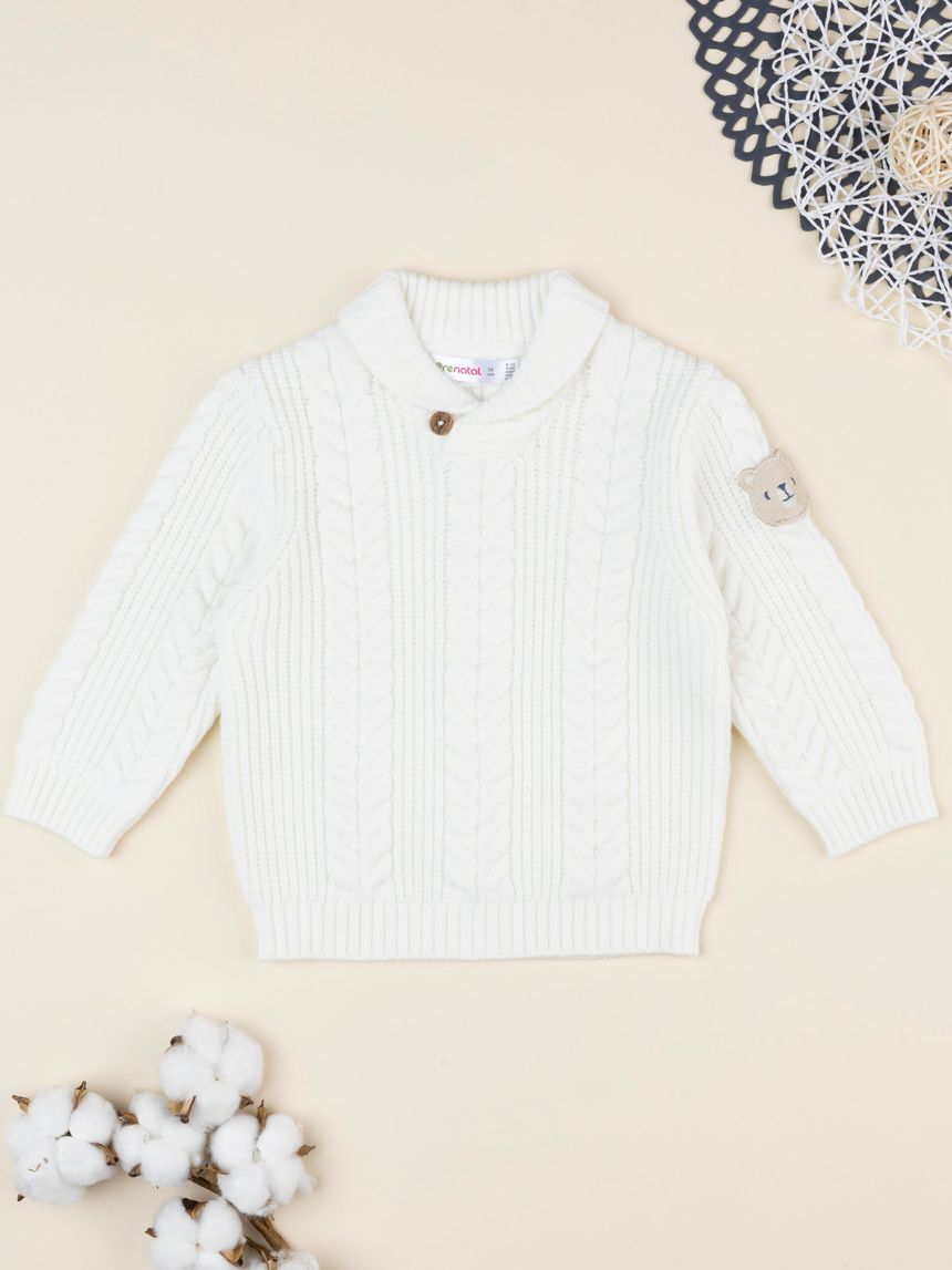 Maglia tricot bimbo bianca patch sul braccio