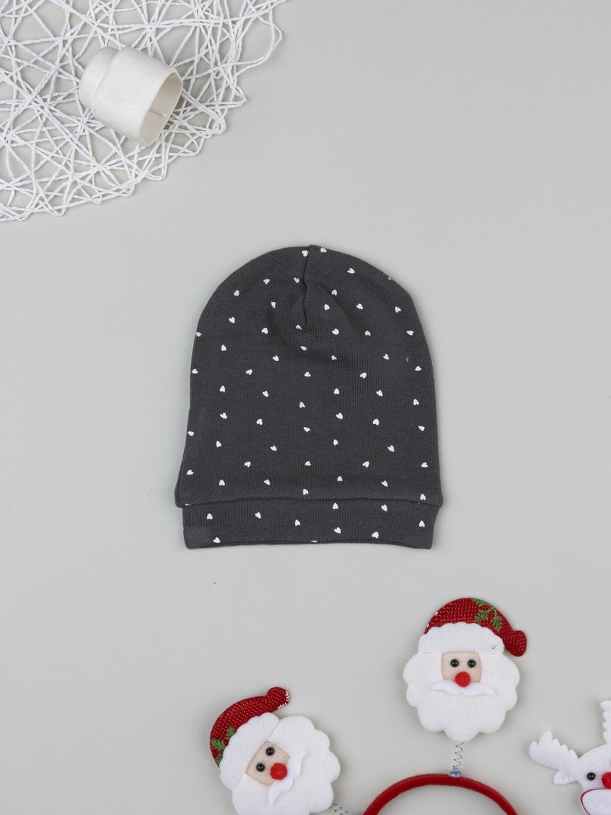 Cappello bimba grigio cuori allover