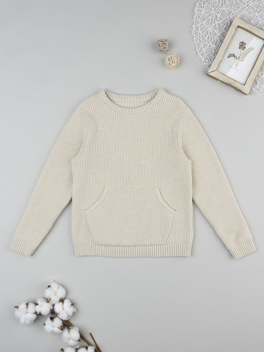 Maglia bambino beige con tascona