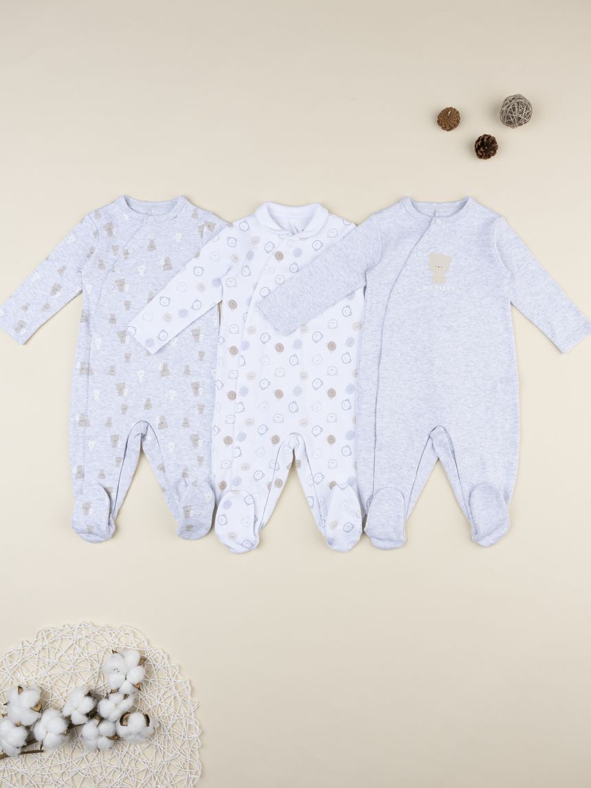 Pack 3 tutine neonato grigio/bianco orsetti