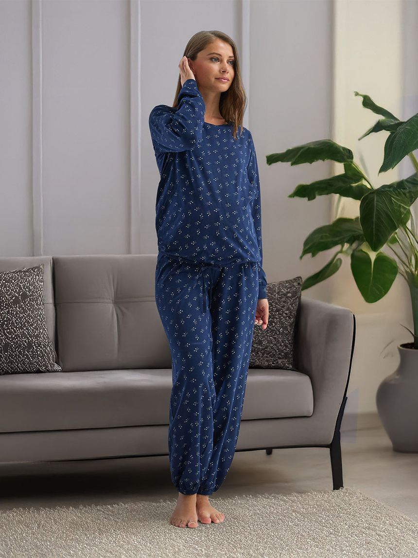 Pigiama premaman due pezzi blu con allover