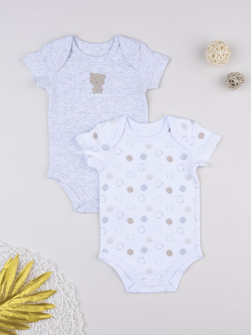 Pack 2 body bimbo grigio/bianco scollo americana