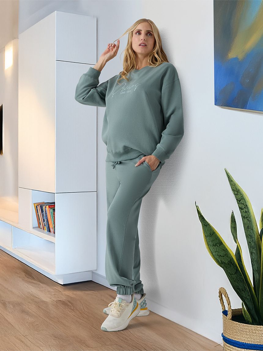 Felpa verde premaman con ricamo