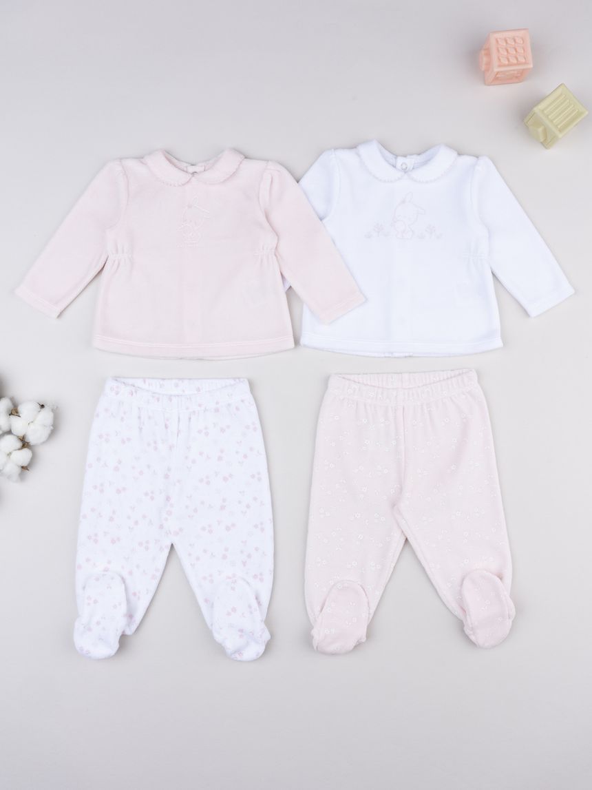 Pack 2 completi bimba fiori bianco/rosa