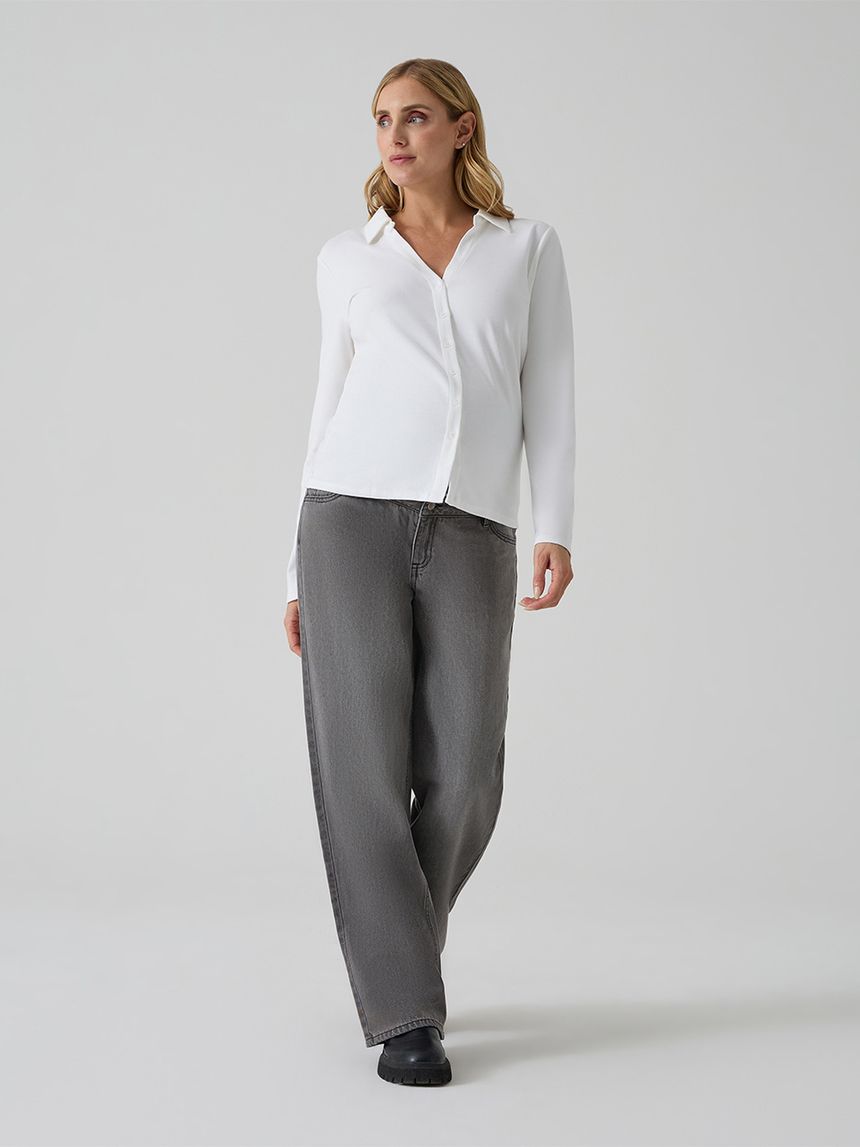 Pantalone premaman denim grigio gamba larga