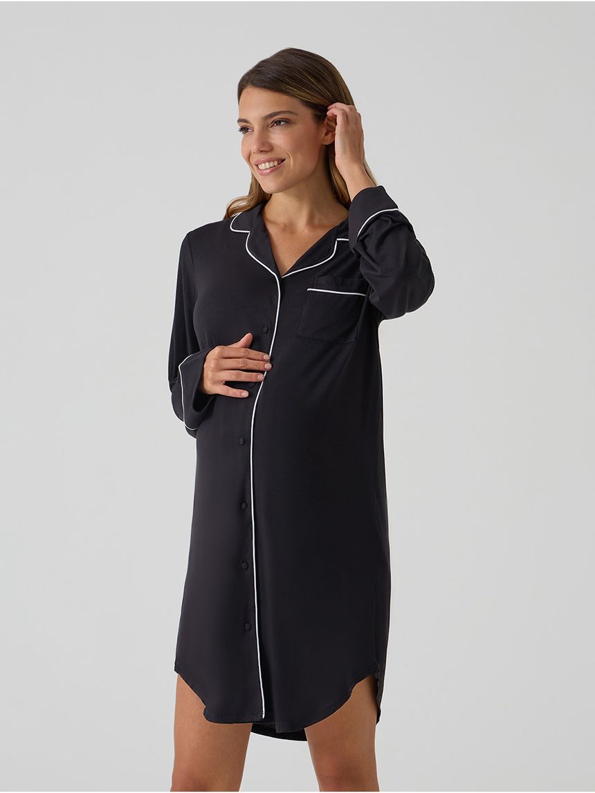 Camicia da notte premaman nera inserti bianchi