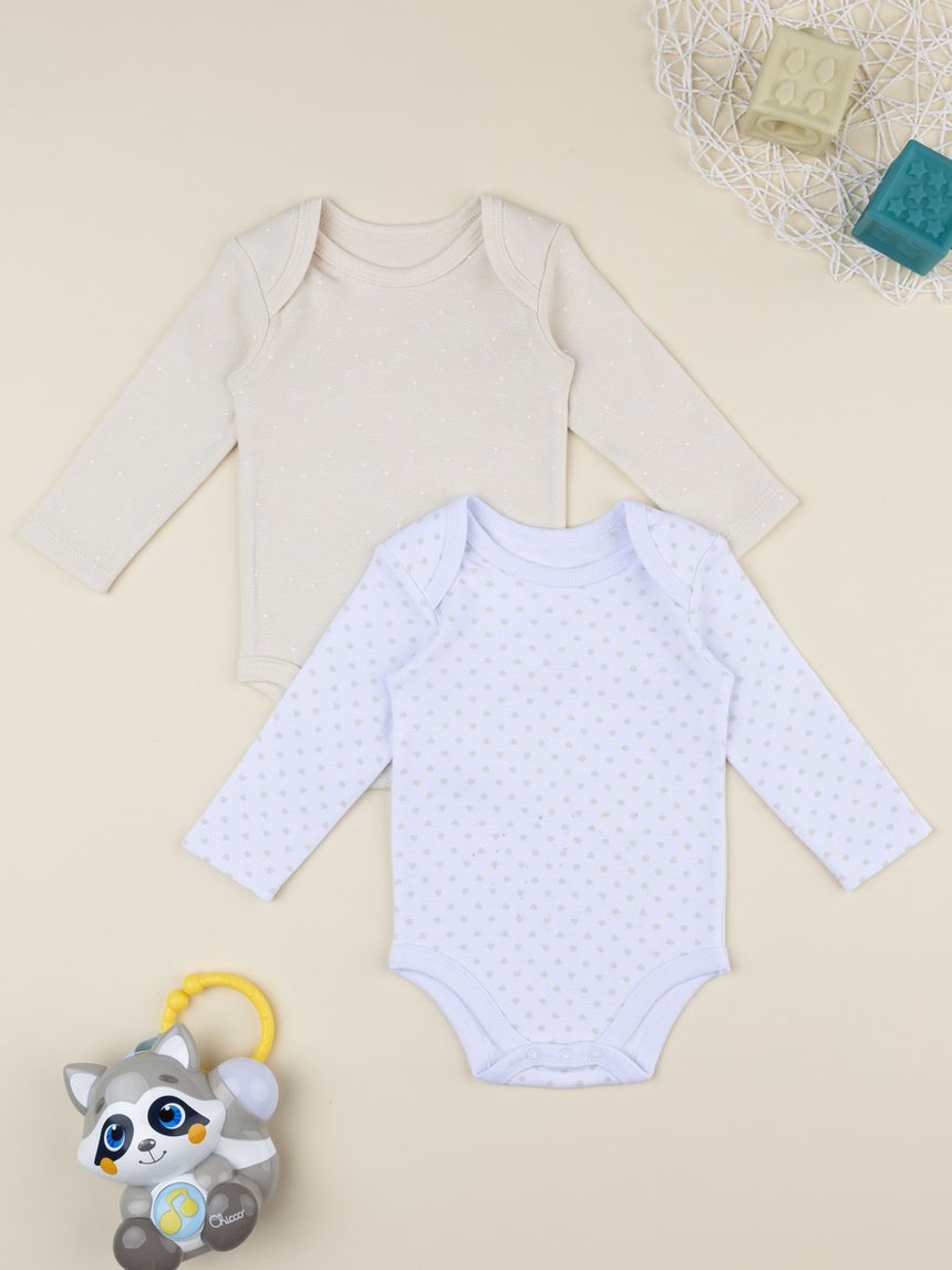 Pack due body bimaglia neonata bianco/beige