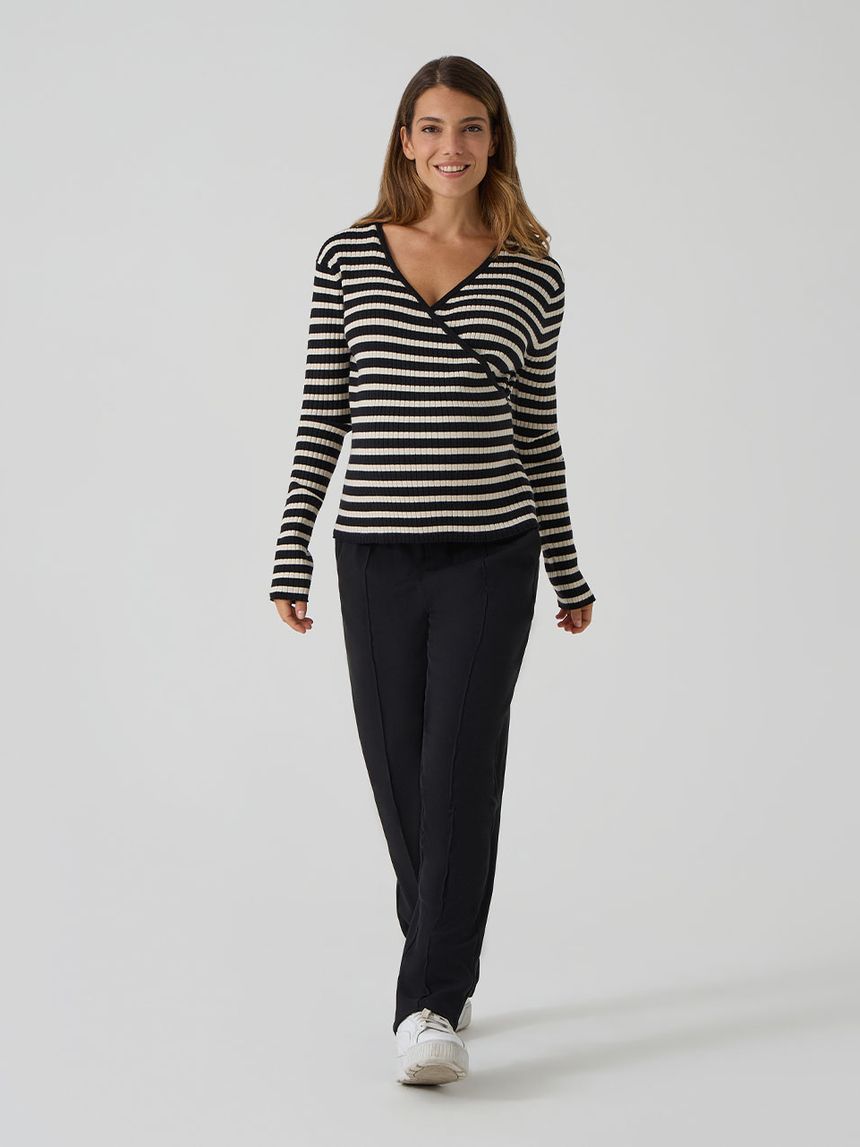 Maglia allattamento tricot rigata nero/beige