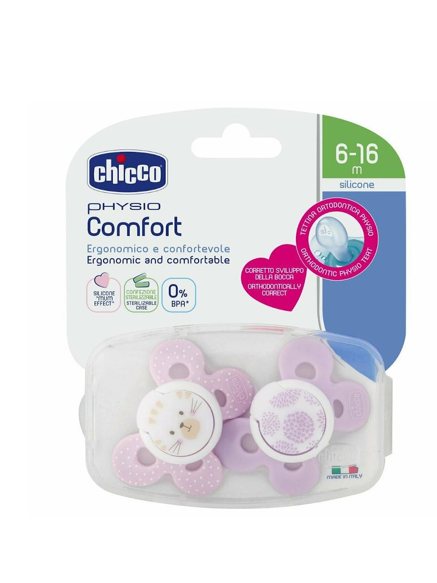 Succhietto comfort bimba silicone 6-16m 2pezzi - chicco