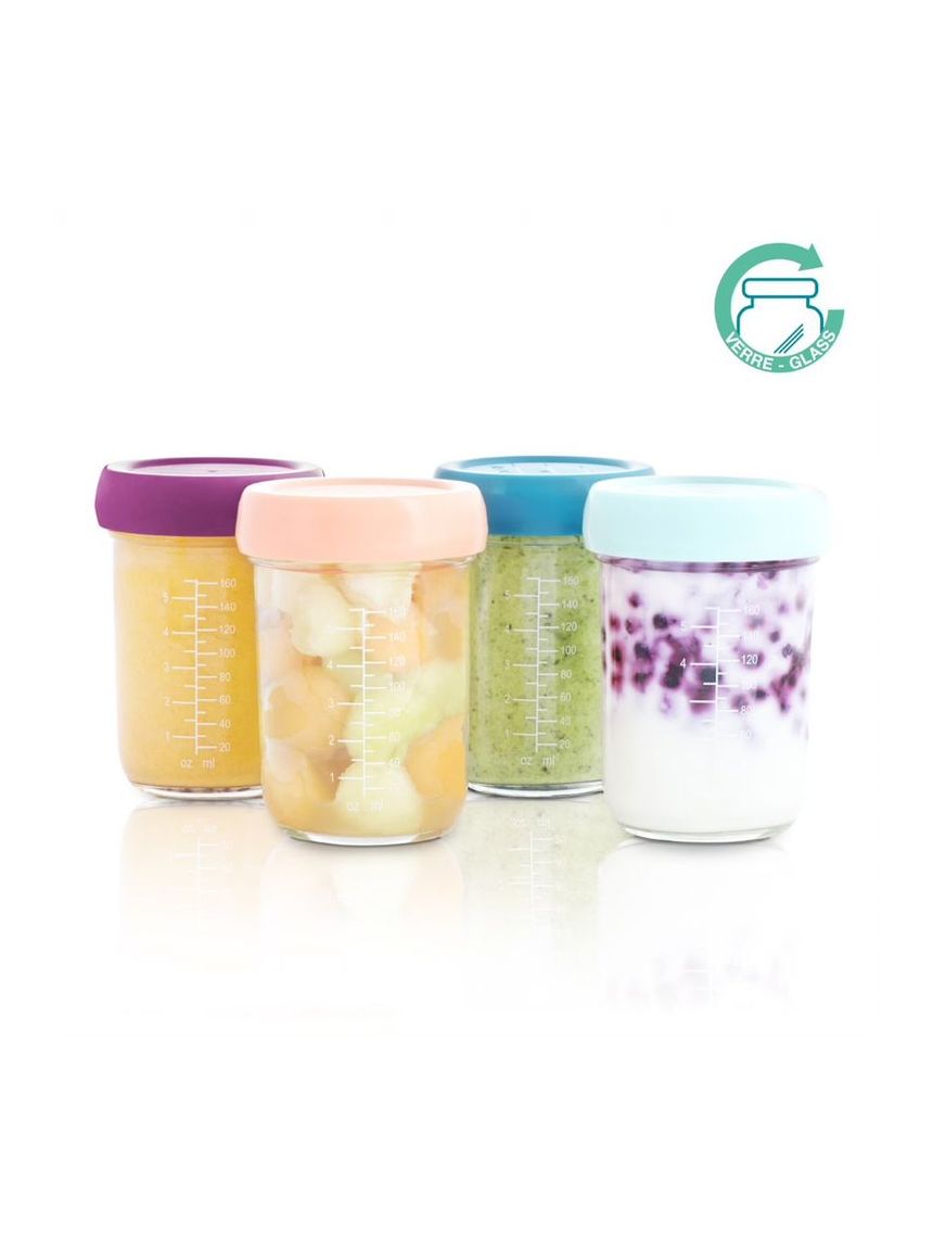 Babybols - 4 vasetti di conservazione in vetro 220 ml - ermetici - babymoov