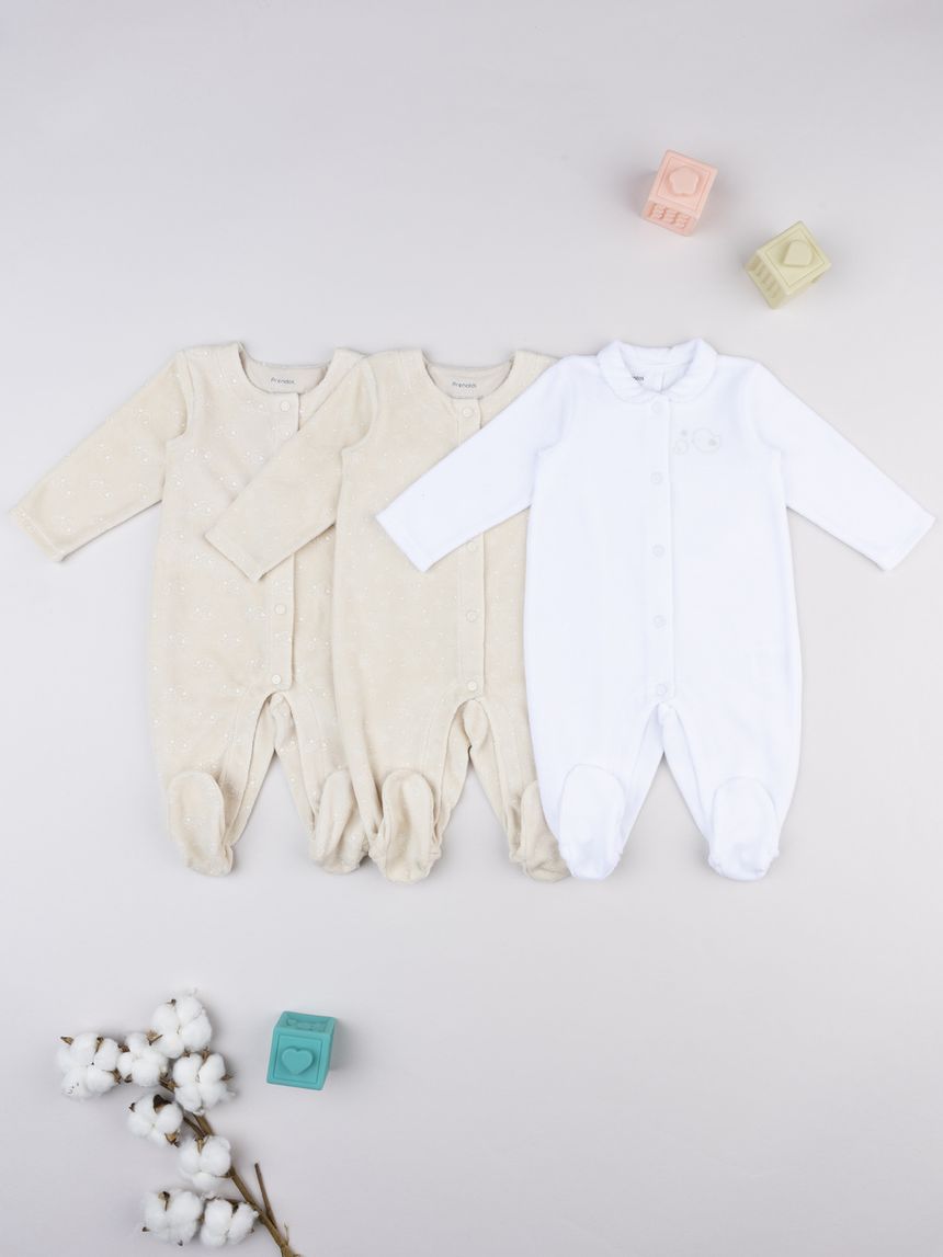 Pack 3 tutine bimba maniche lunghe bianca/beige