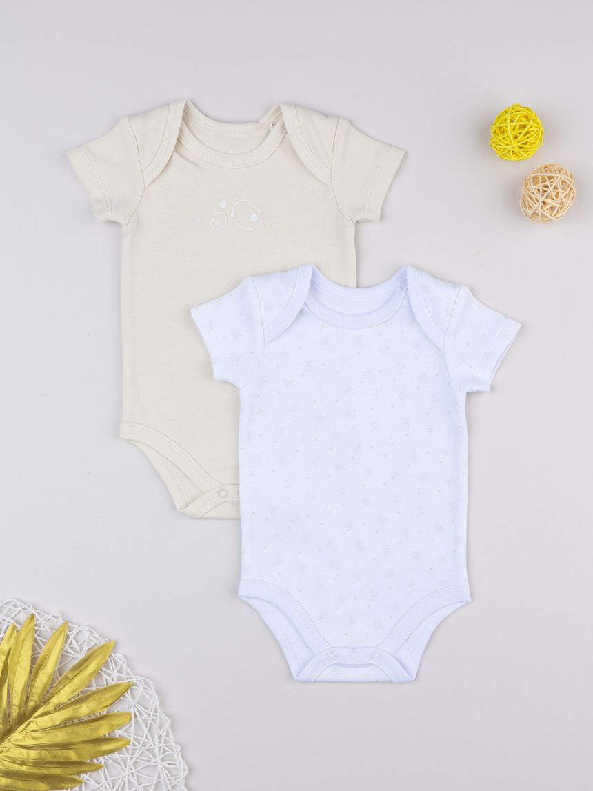 Pack 2 body bimba beige/bianco scollo americana