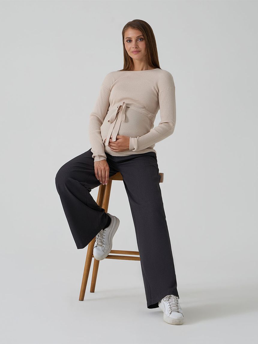 Maglia premaman beige a coste con coulisse