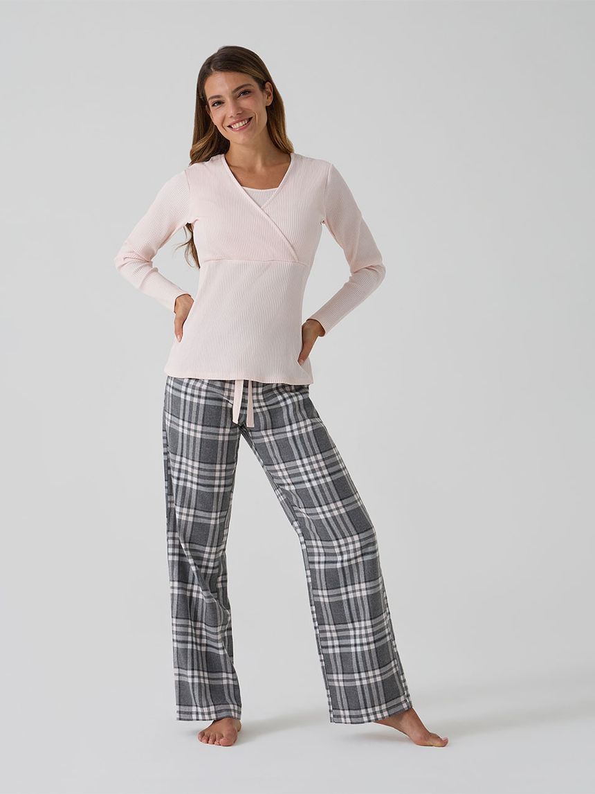 Pigiama premaman rosa/grigio fantasia tartan