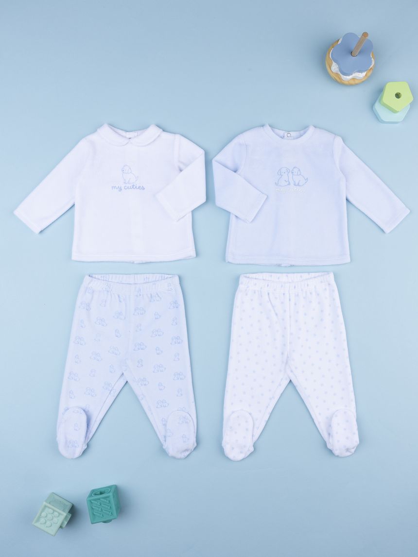 Completi neonato ciniglia azzurro/bianco - corredino