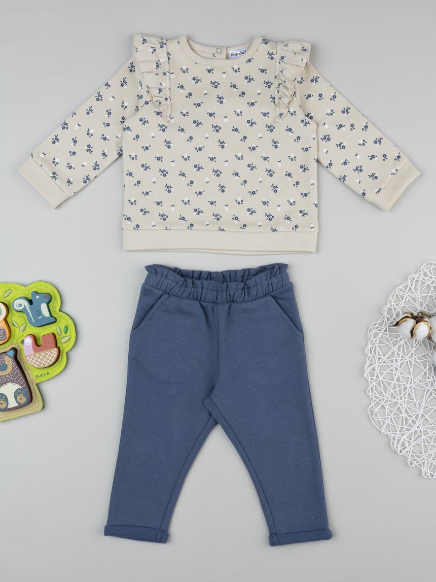 Jogger bimba beige/blu allover