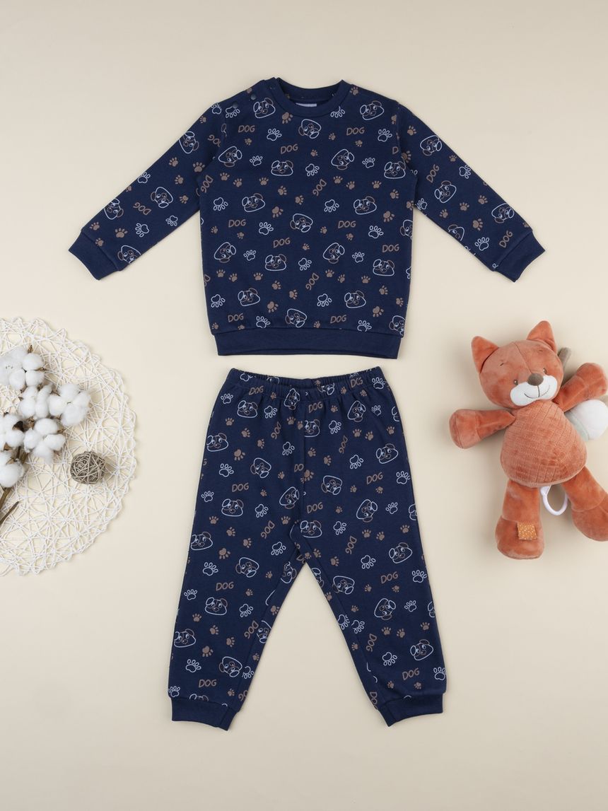 Pigiama bimbo blu stampa cani allover