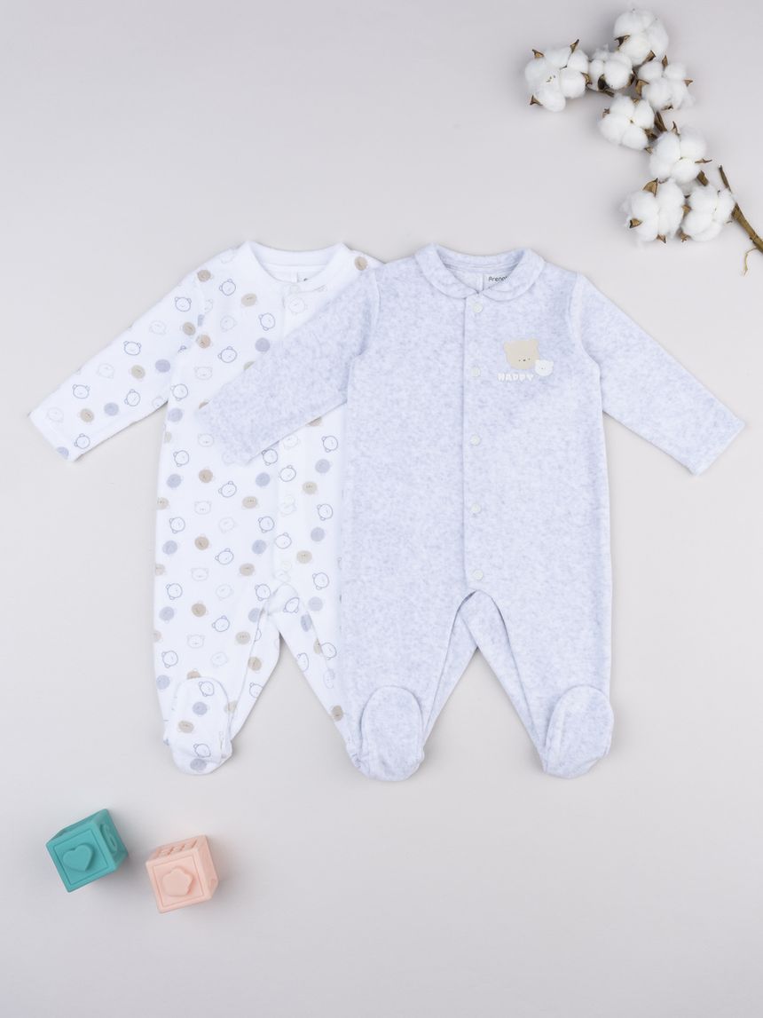 Pack 2 tutine bimbo bianco/grigio orsetti