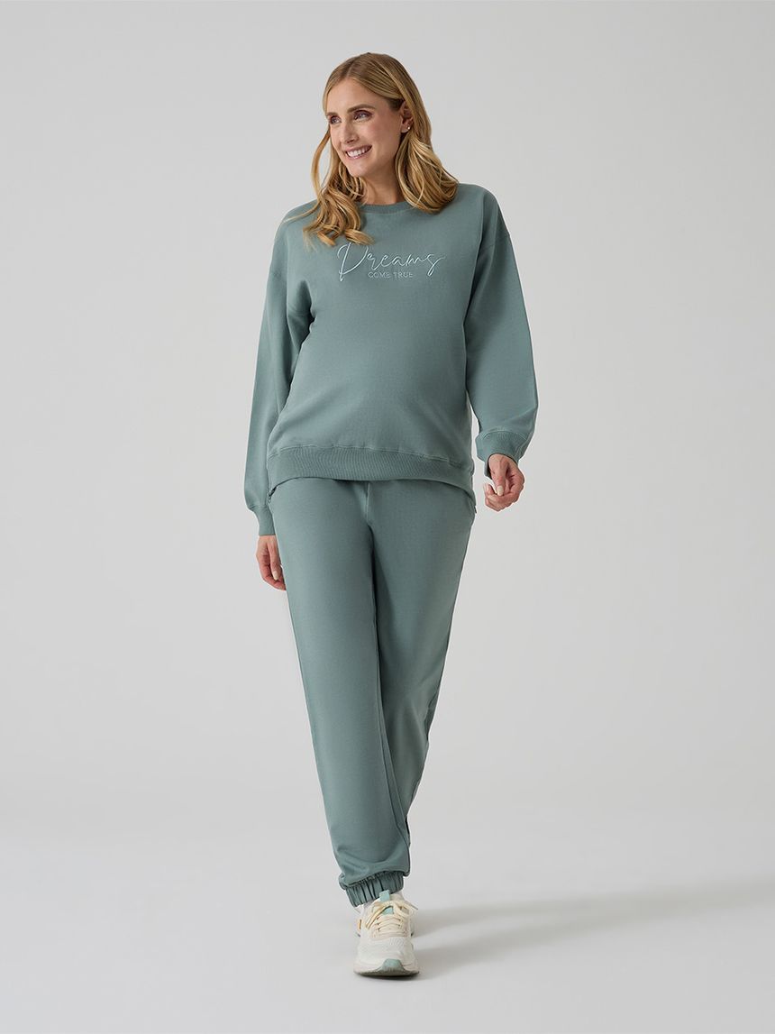 Pantalone gravidanza in felpa verde chiaro