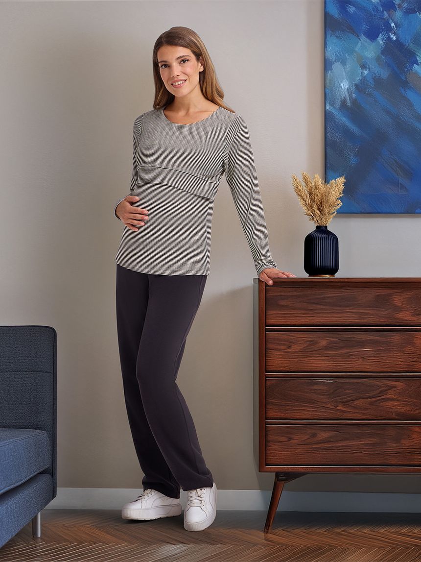 T-shirt allattamento maniche lunghe nero/beige