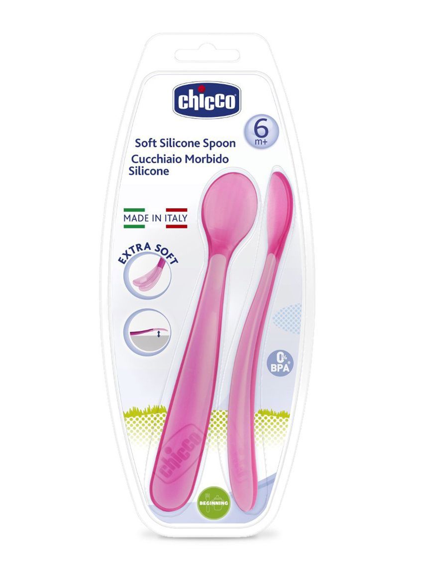 Cucchiaio morbido silicone 6m+ rosa (2pz) - chicco