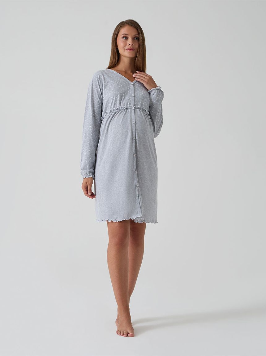 Camicia da notte premaman grigia con rouches e pois