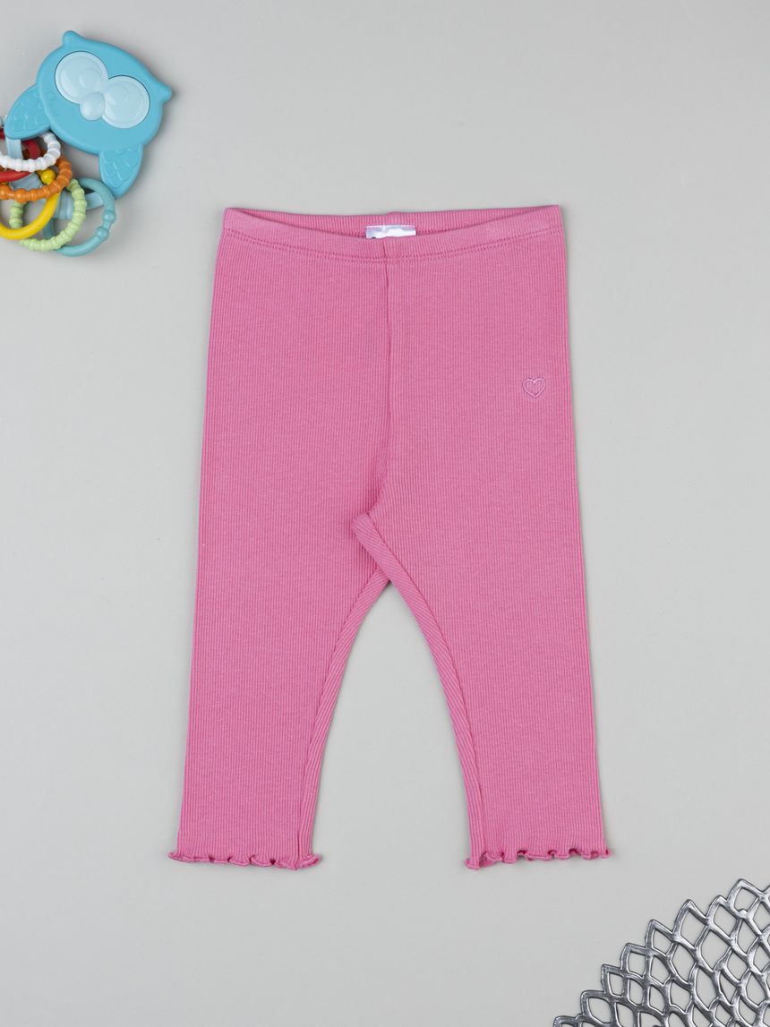 Legging bimba rosa costine con ricamo