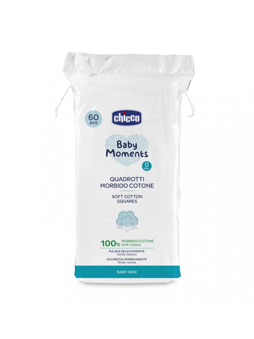 Quadrotti cotone baby moments chicco baby skin 60 pz - chicco