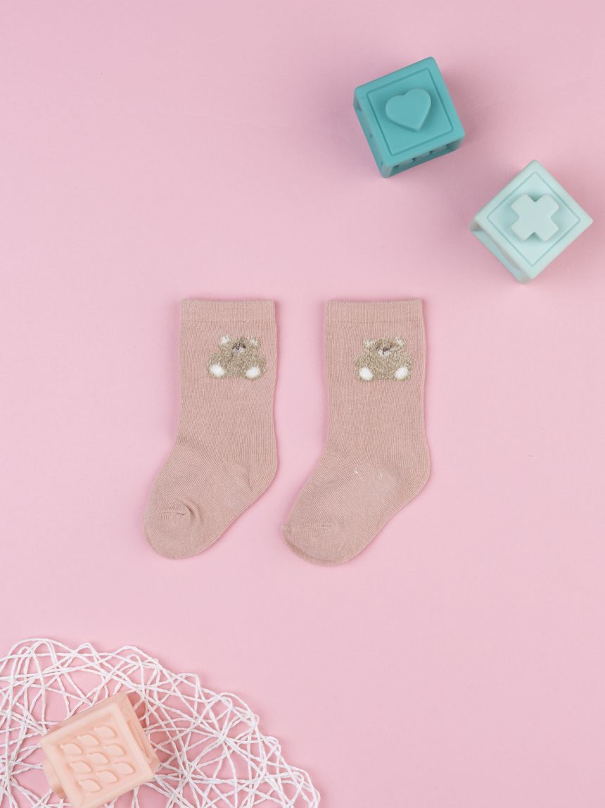 Calze rosa bimba patch orso