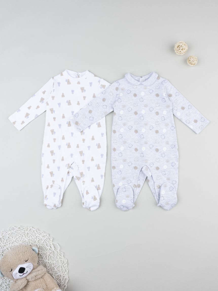 Pack 2 tutine interlock da neonato bianco/grigio