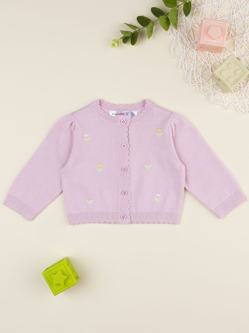 Cardigan bimba rosa ricamo fiori