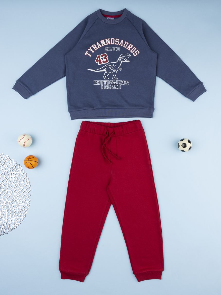 Completo jogging felpato bimbo blu/bordeaux