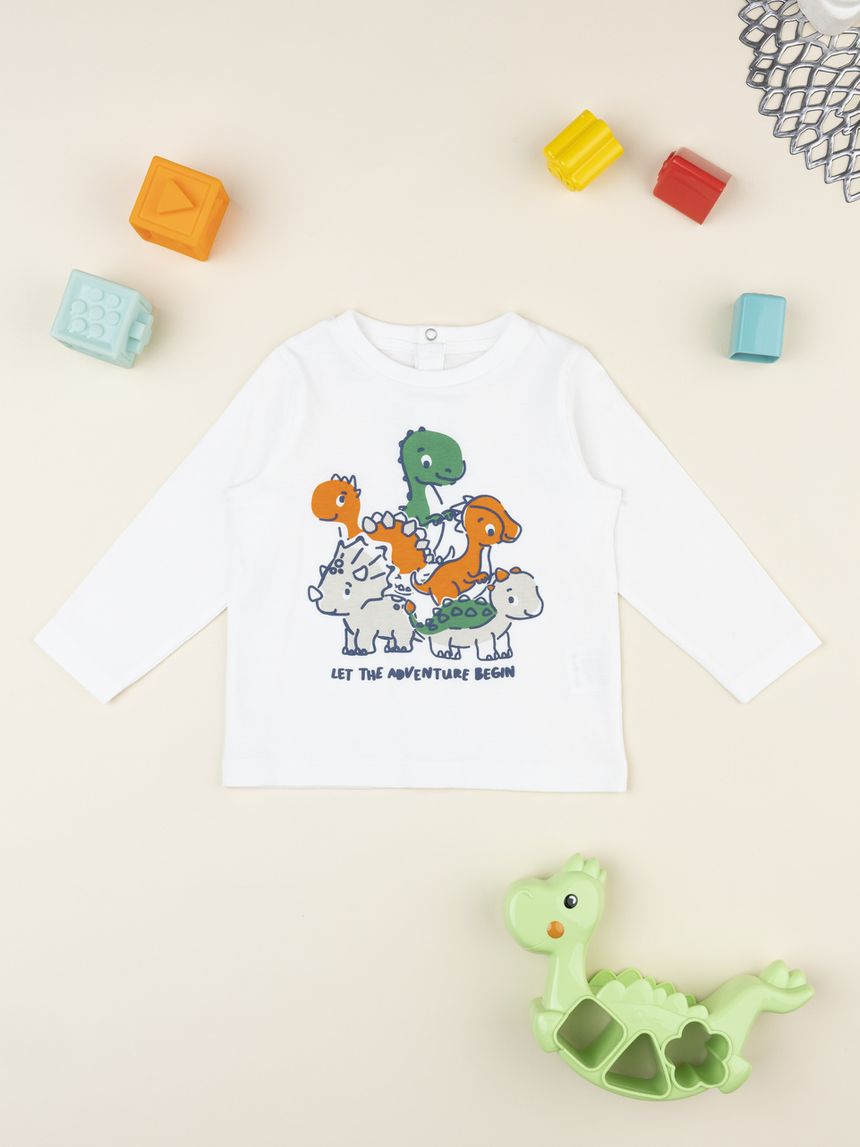 T-shirt bimbo bianca stampata dino
