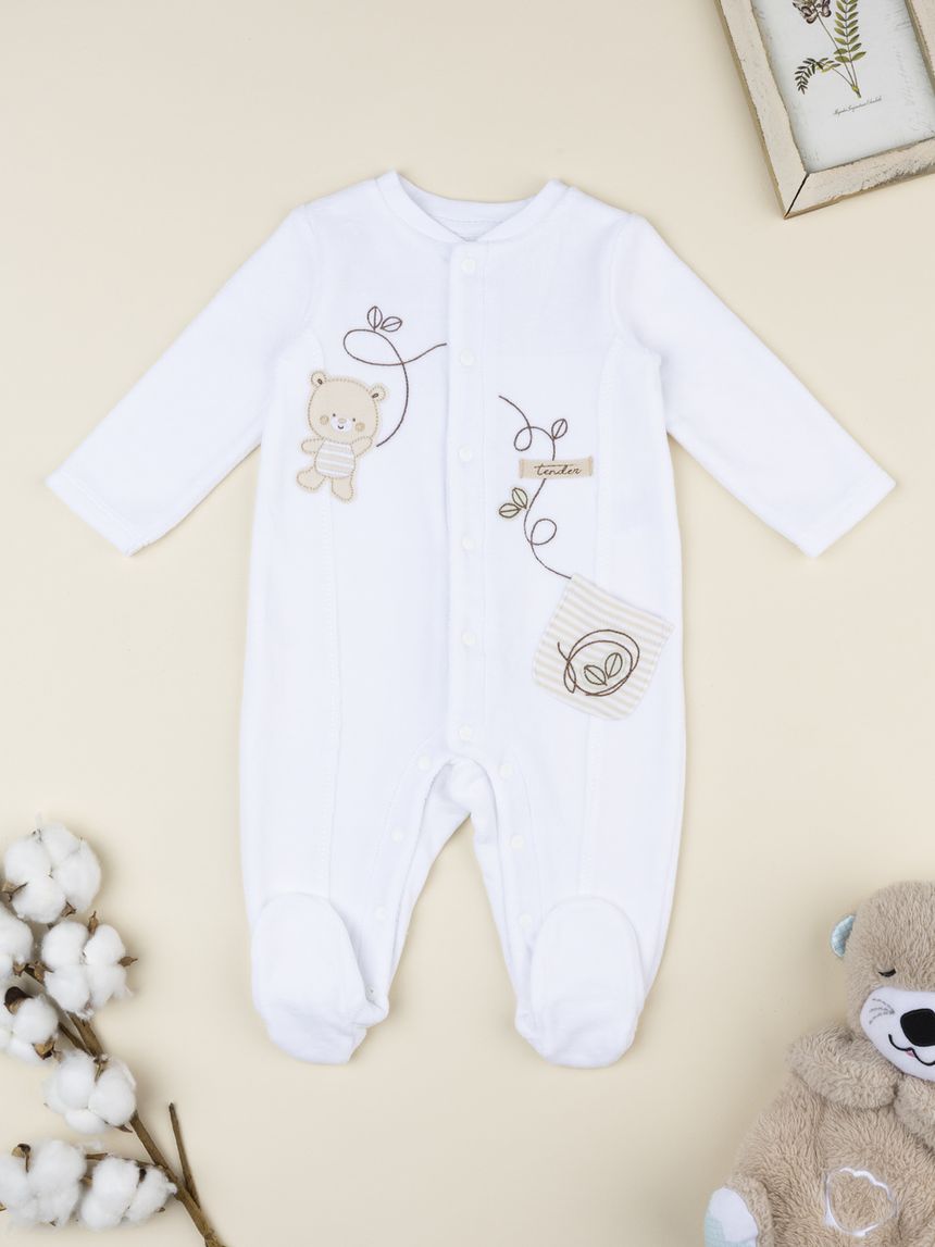 Tutina neonato bianca patch orsetti