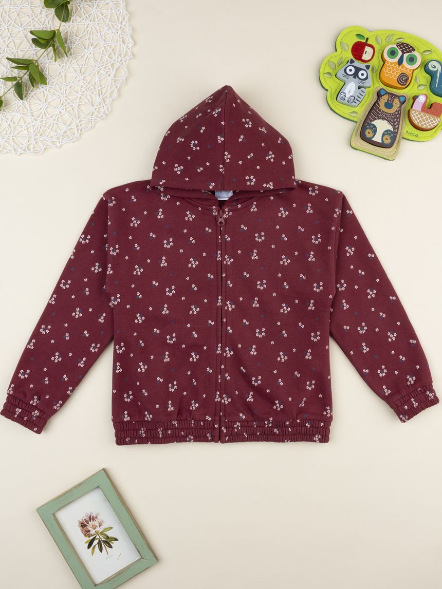 Felpa bimba bordeaux fiori allover