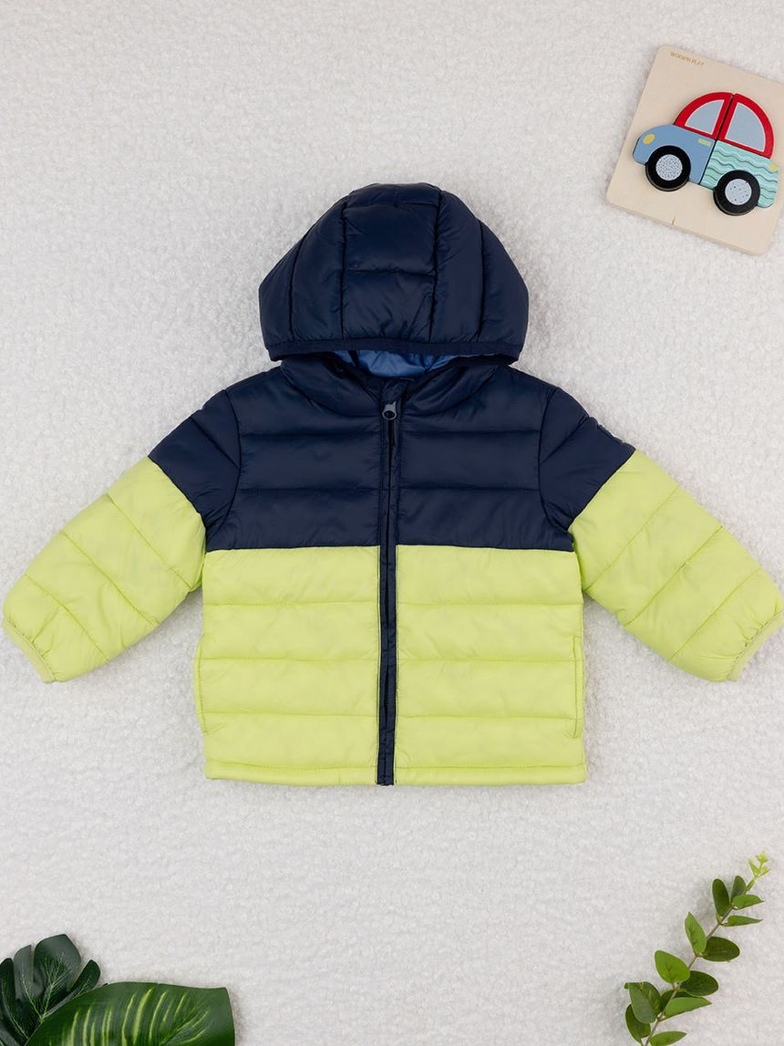Giacca bimbo blu/verde poliestere riciclato