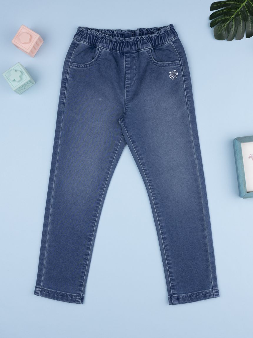 Pantalone denim bimba cuore strass