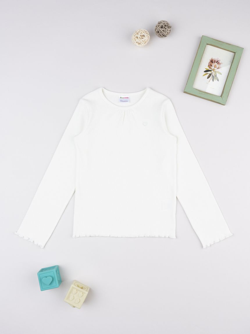 T-shirt manica lunga costina bambina bianca