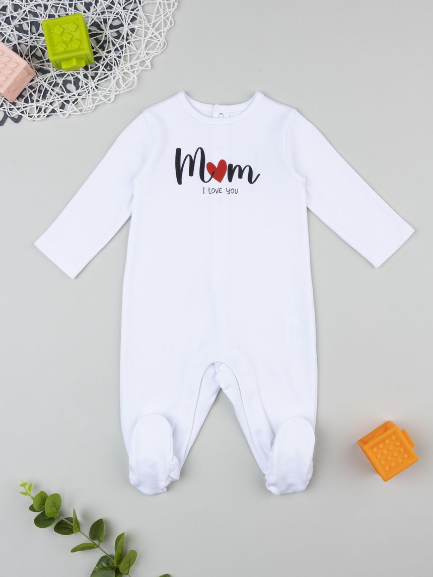 Tutina unisex bianca stampa "mom"