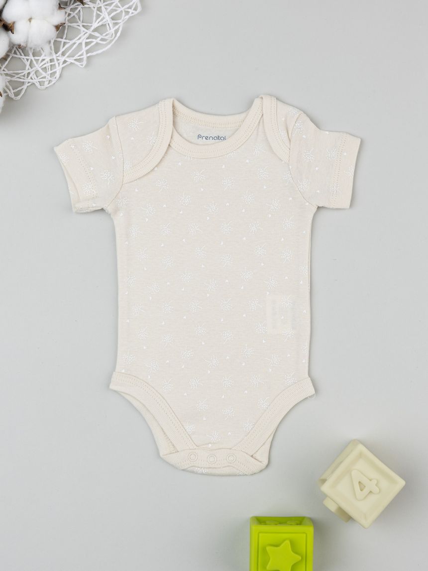 Body neonata beige con fiori allover