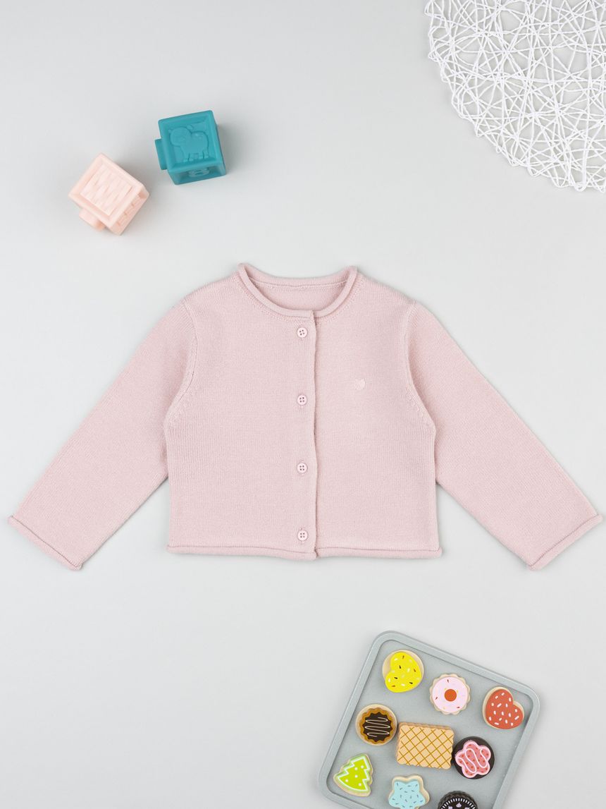 Cardigan bimba rosa girocollo