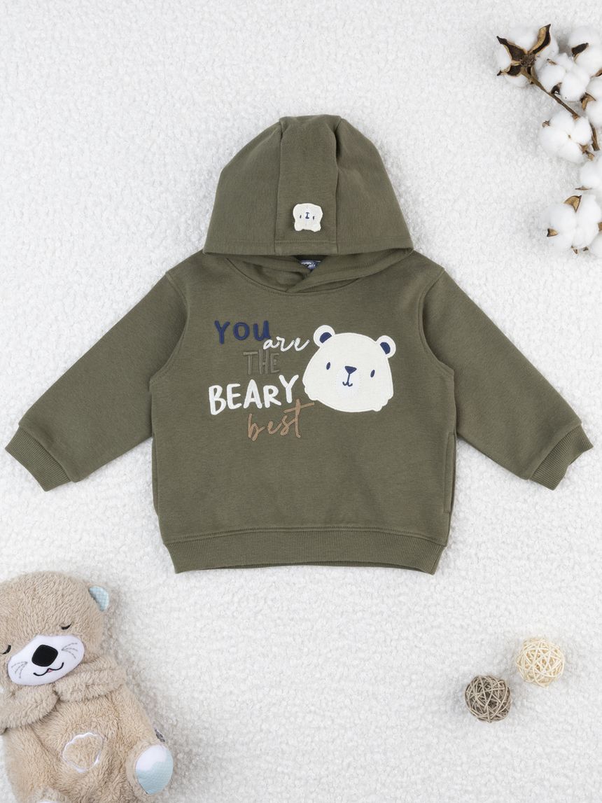 Felpa con cappuccio verde bimbo "bear"